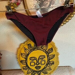 Staud SOLID & STRIPED Red and Black Striped Bikini Bottom XS